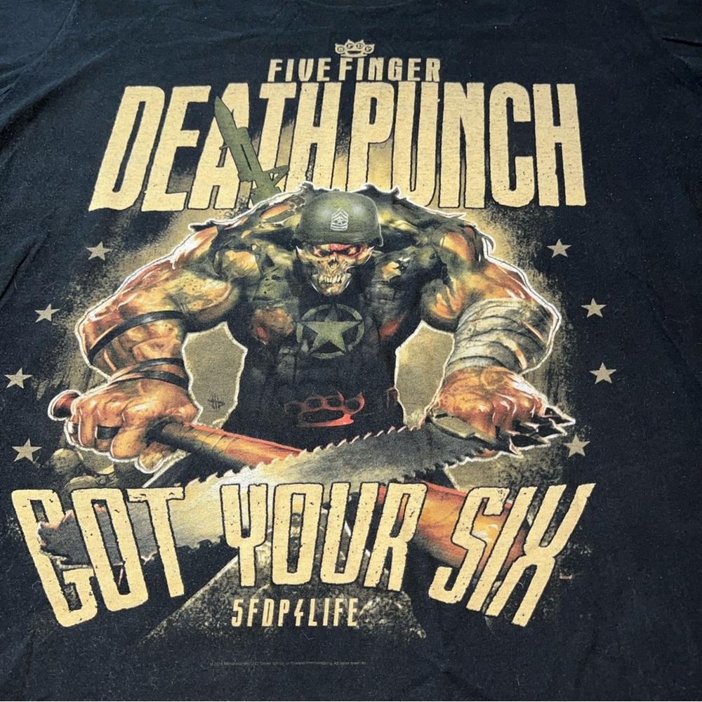 Five Finger Death Punch SHIRT Black T Shirt Got Your Six SKULL Soldier mens 2XL